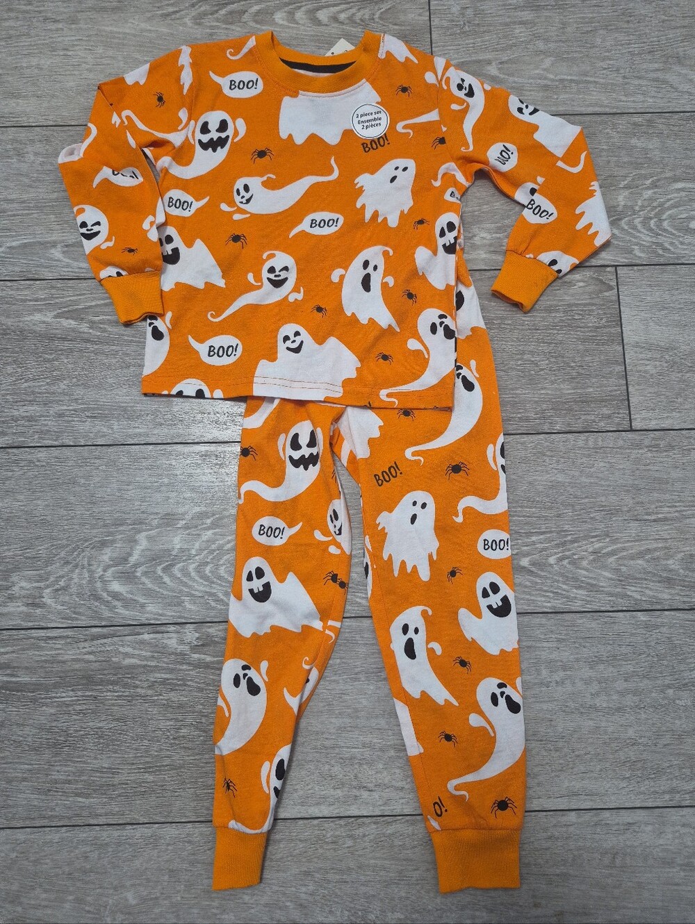 George Unisex Kids Orange/white/black BOO Ghost 2 Piece Halloween  Pajamas Set